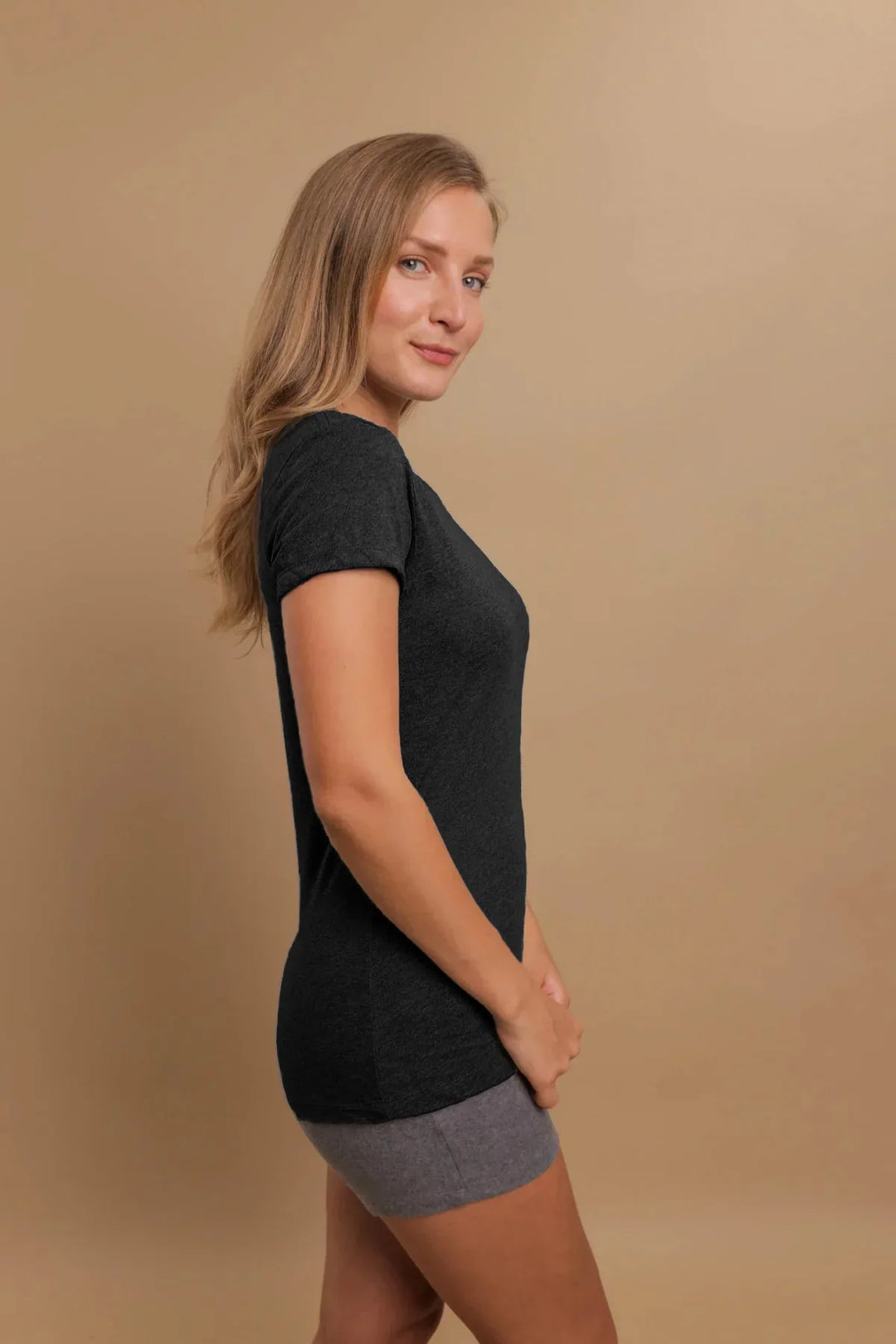 Women's Round Neck Cap Sleeve Shirt