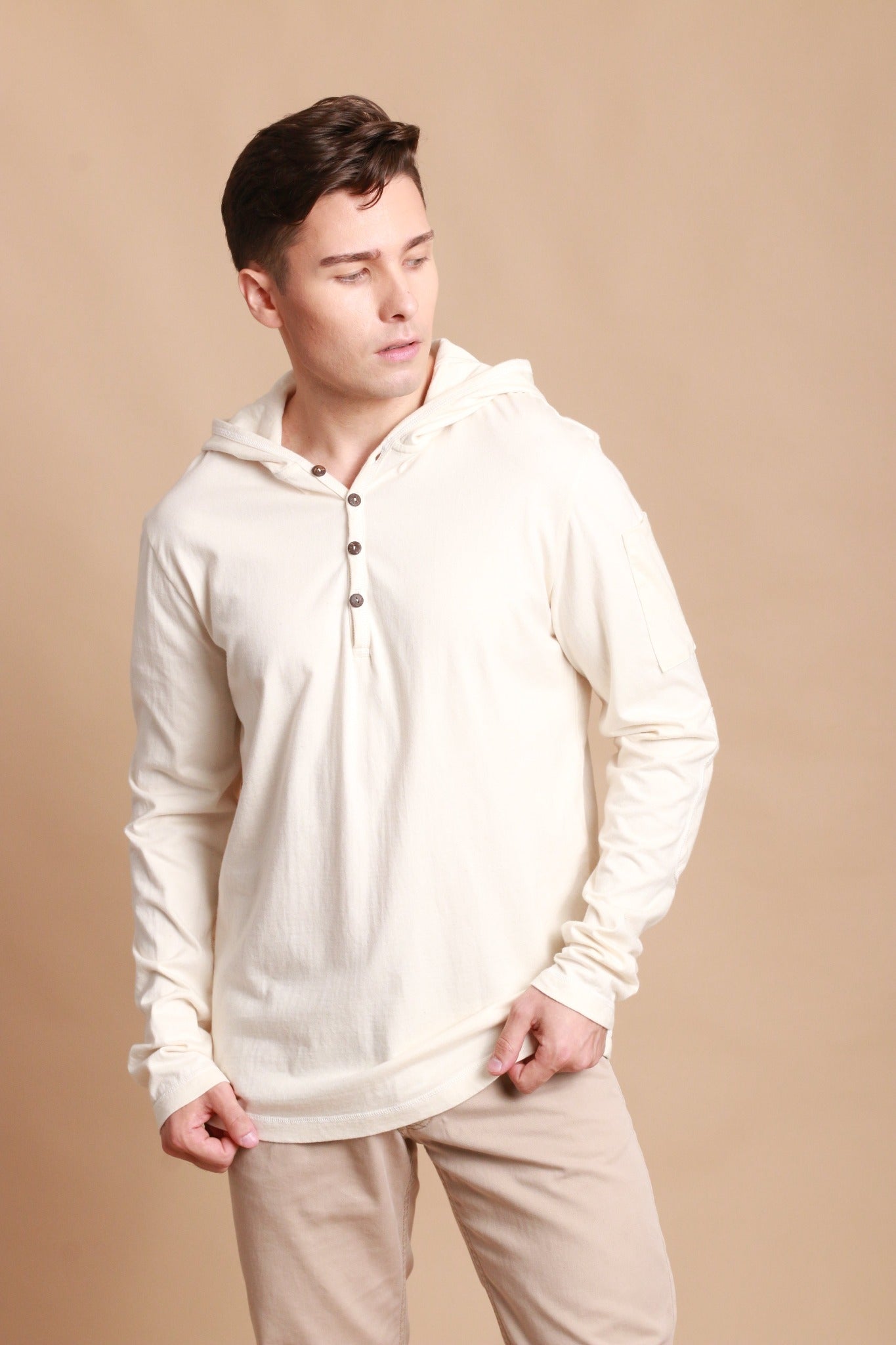 Jersey-Pullover-Hoodie für Herren mit integrierter Schlafaugenmaske