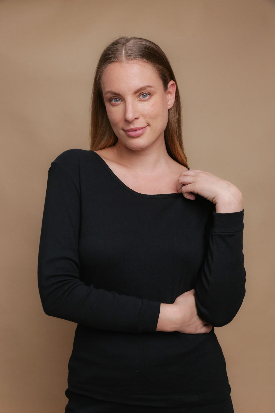 Geripptes Langarm-T-Shirt für Damen