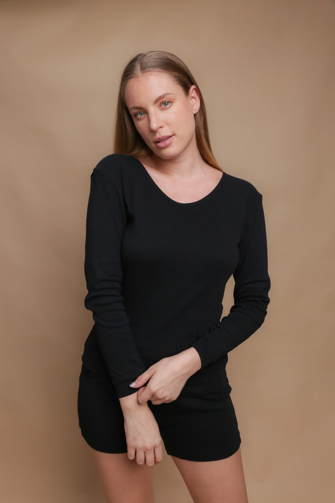 Geripptes Langarm-T-Shirt für Damen