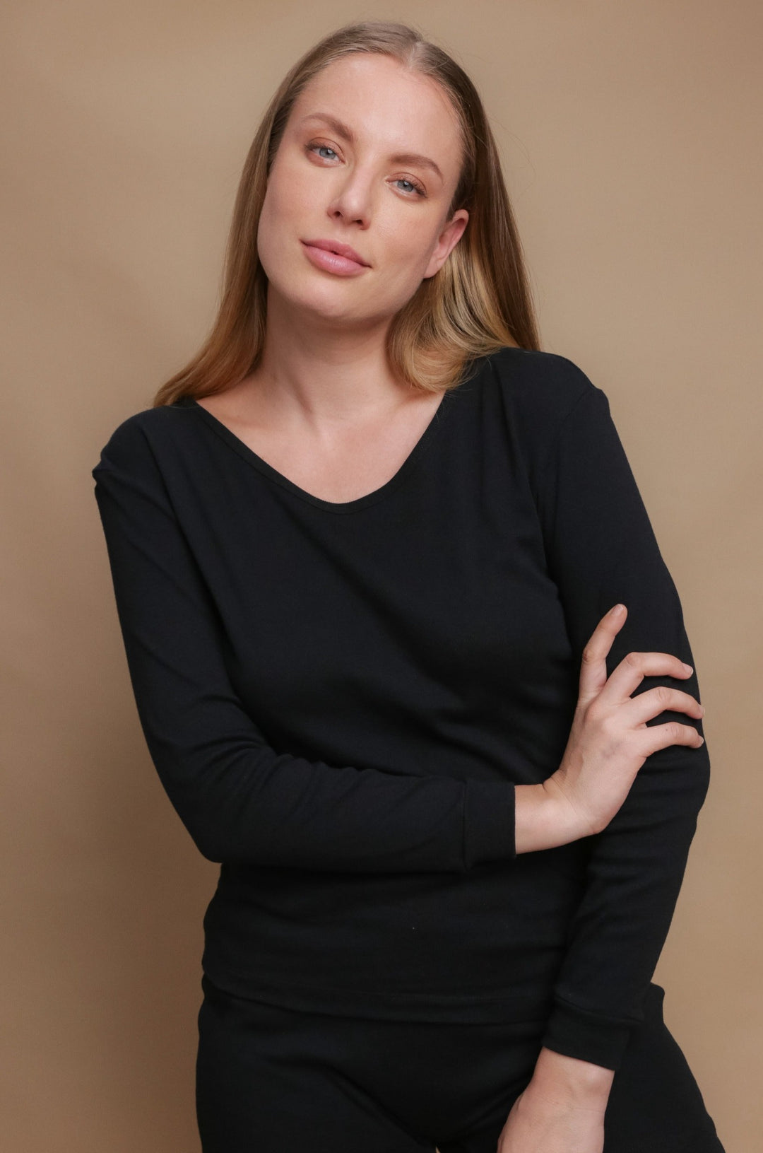 Geripptes Langarm-T-Shirt für Damen