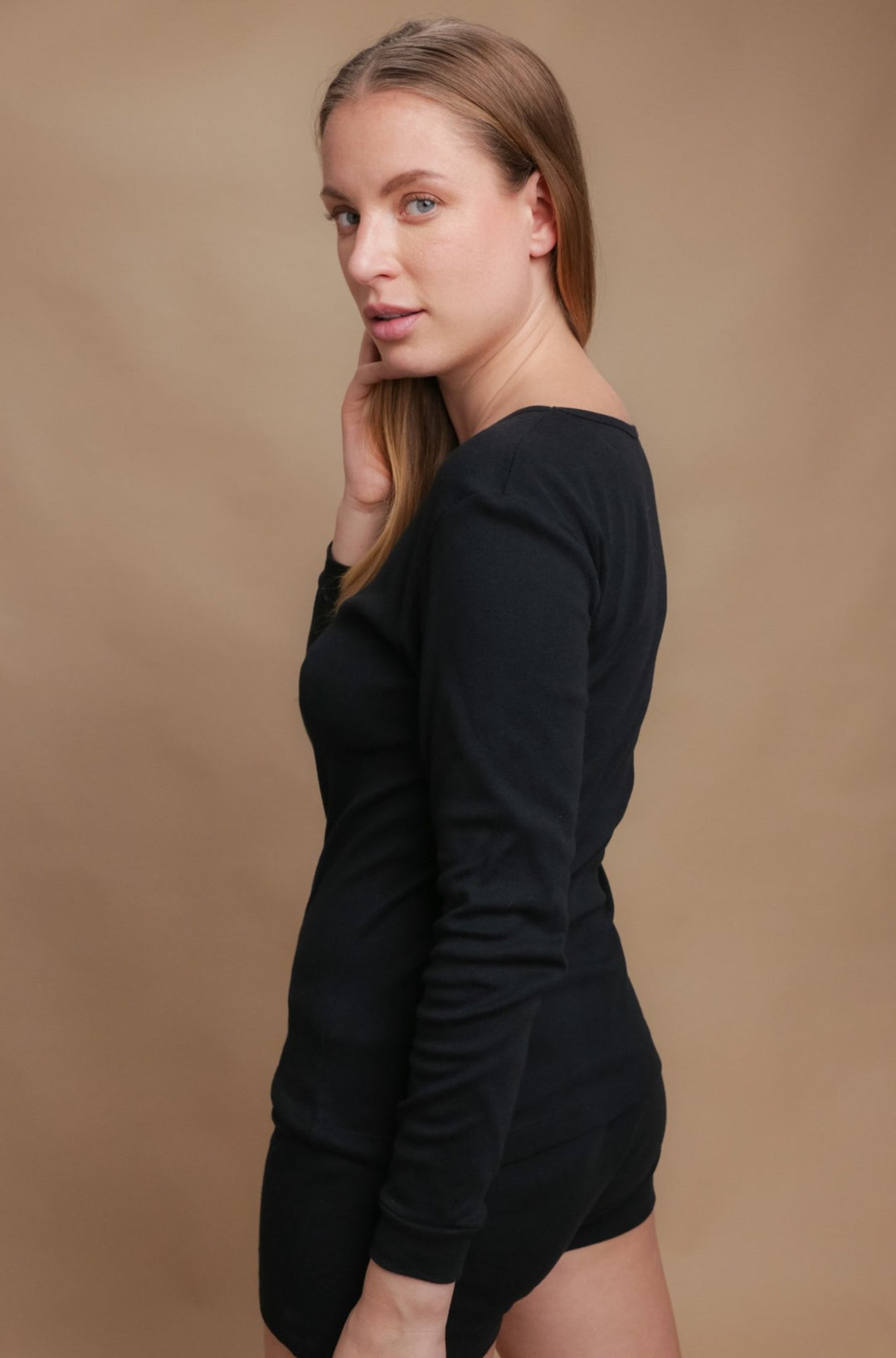 Geripptes Langarm-T-Shirt für Damen
