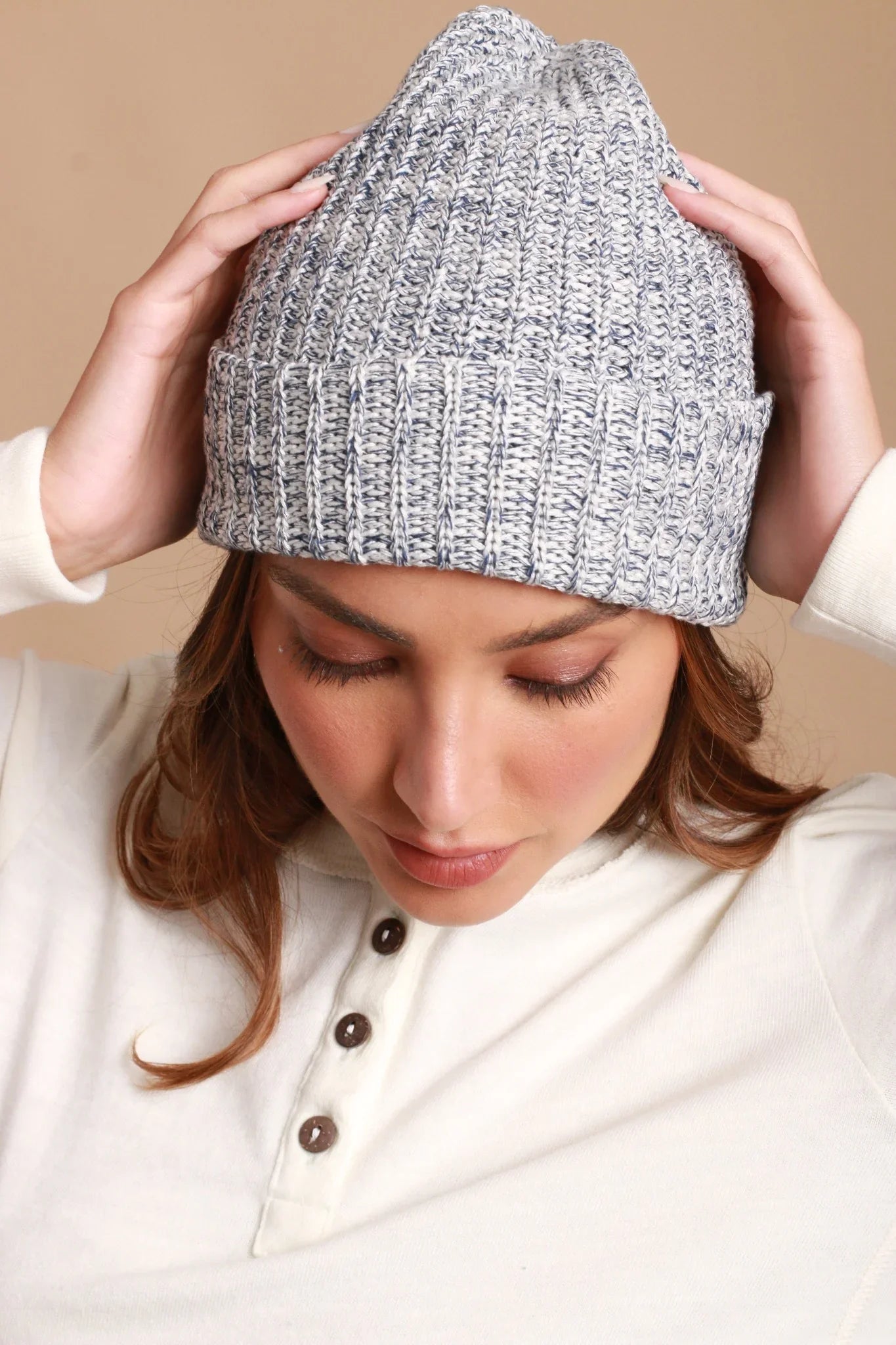 100% Organic Cotton Knitted Beanie (Melange Blue)