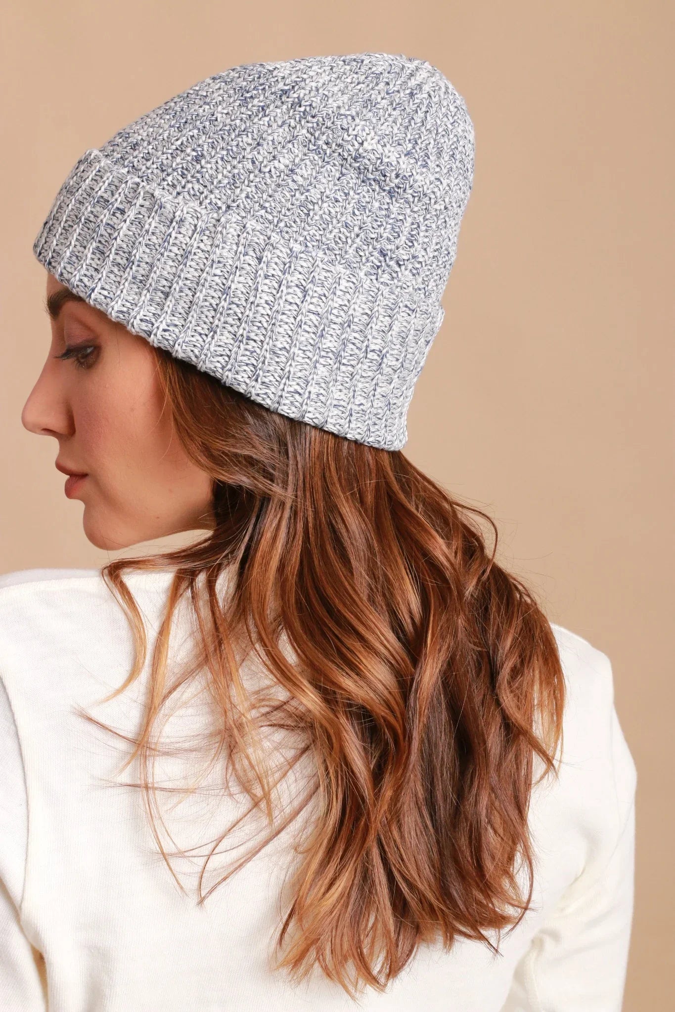 100% Organic Cotton Knitted Beanie (Melange Blue)