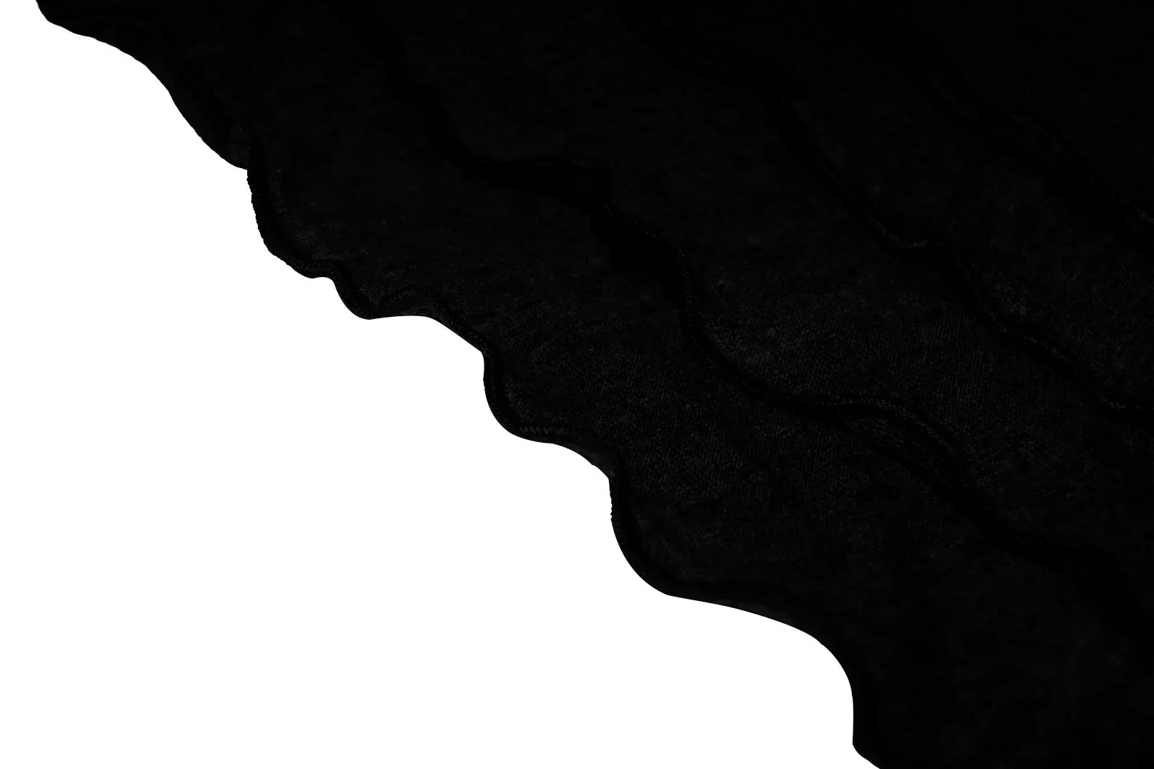 Black organic cotton shawl with scalloped edge, hypoallergenic fabric detail