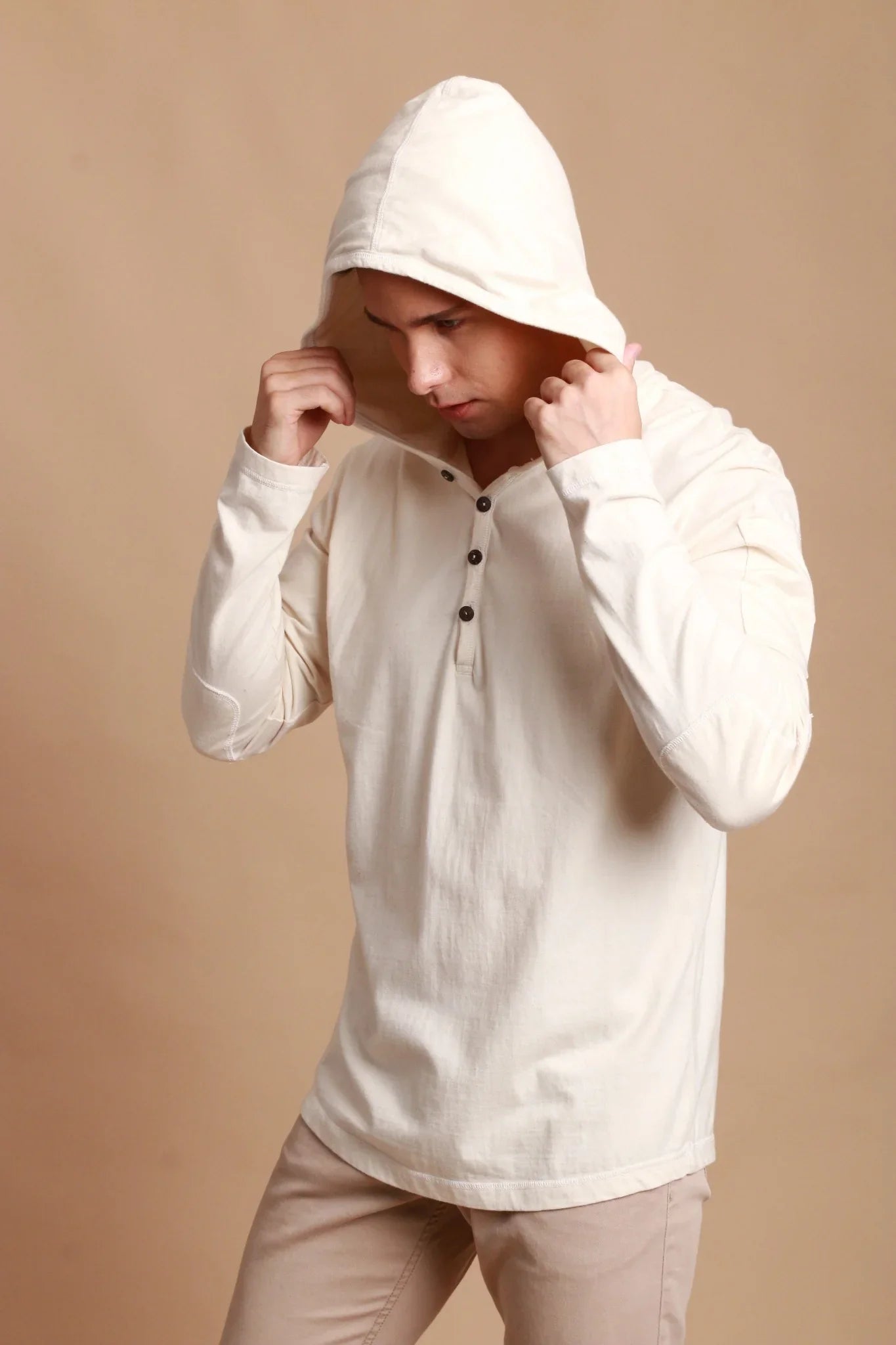 Jersey-Pullover-Hoodie für Herren mit integrierter Schlafaugenmaske