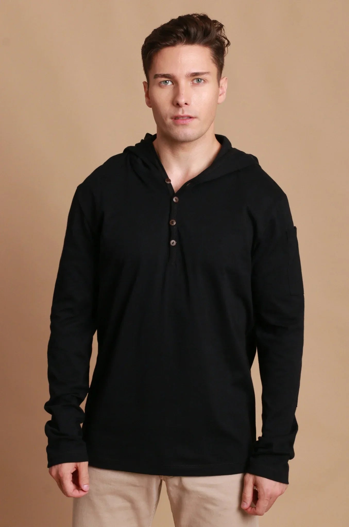 Men&#39;s Jersey Pullover Hoodie with Built-in Sleep Eye Mask