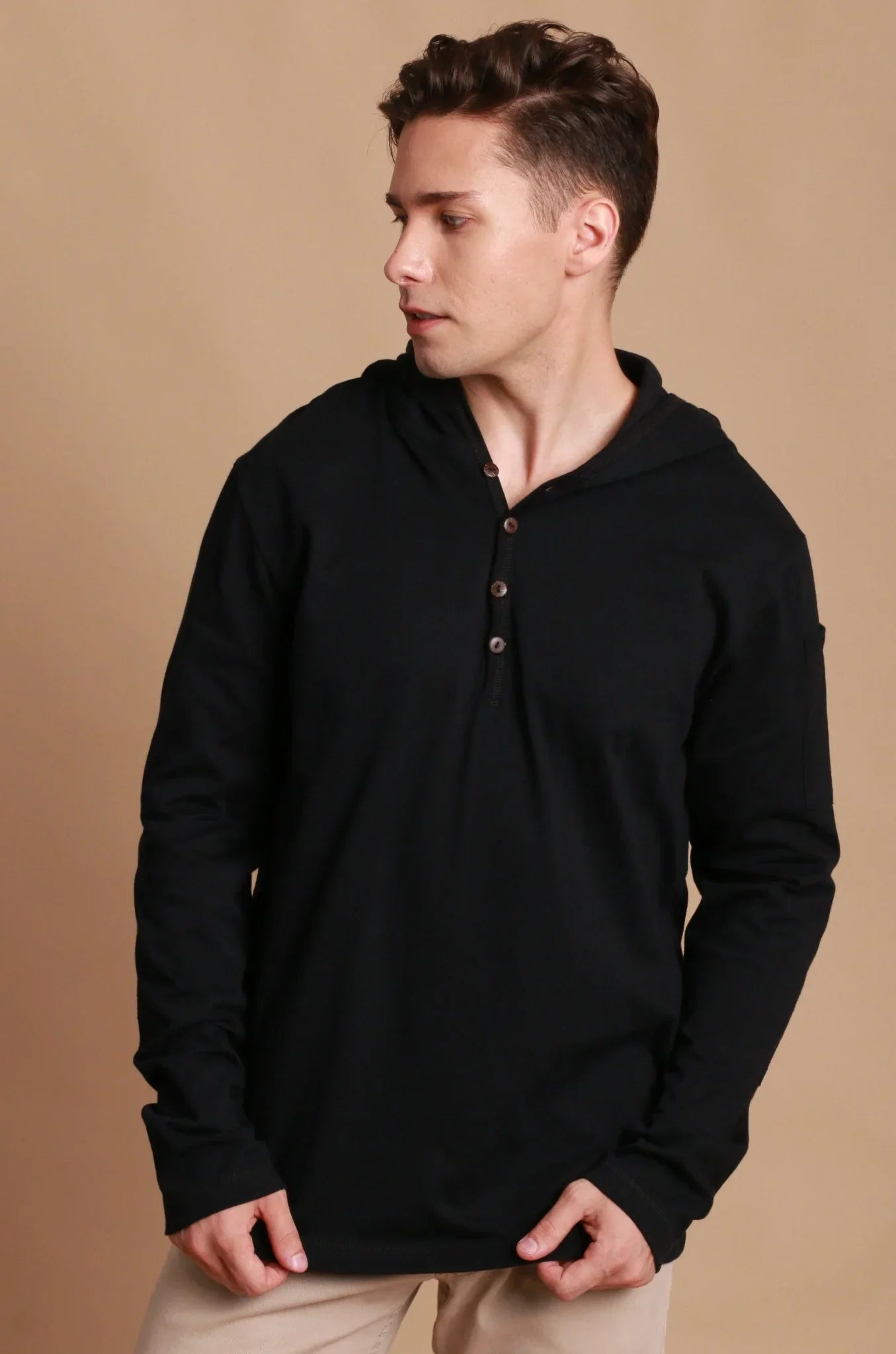 Men&#39;s Jersey Pullover Hoodie with Built-in Sleep Eye Mask