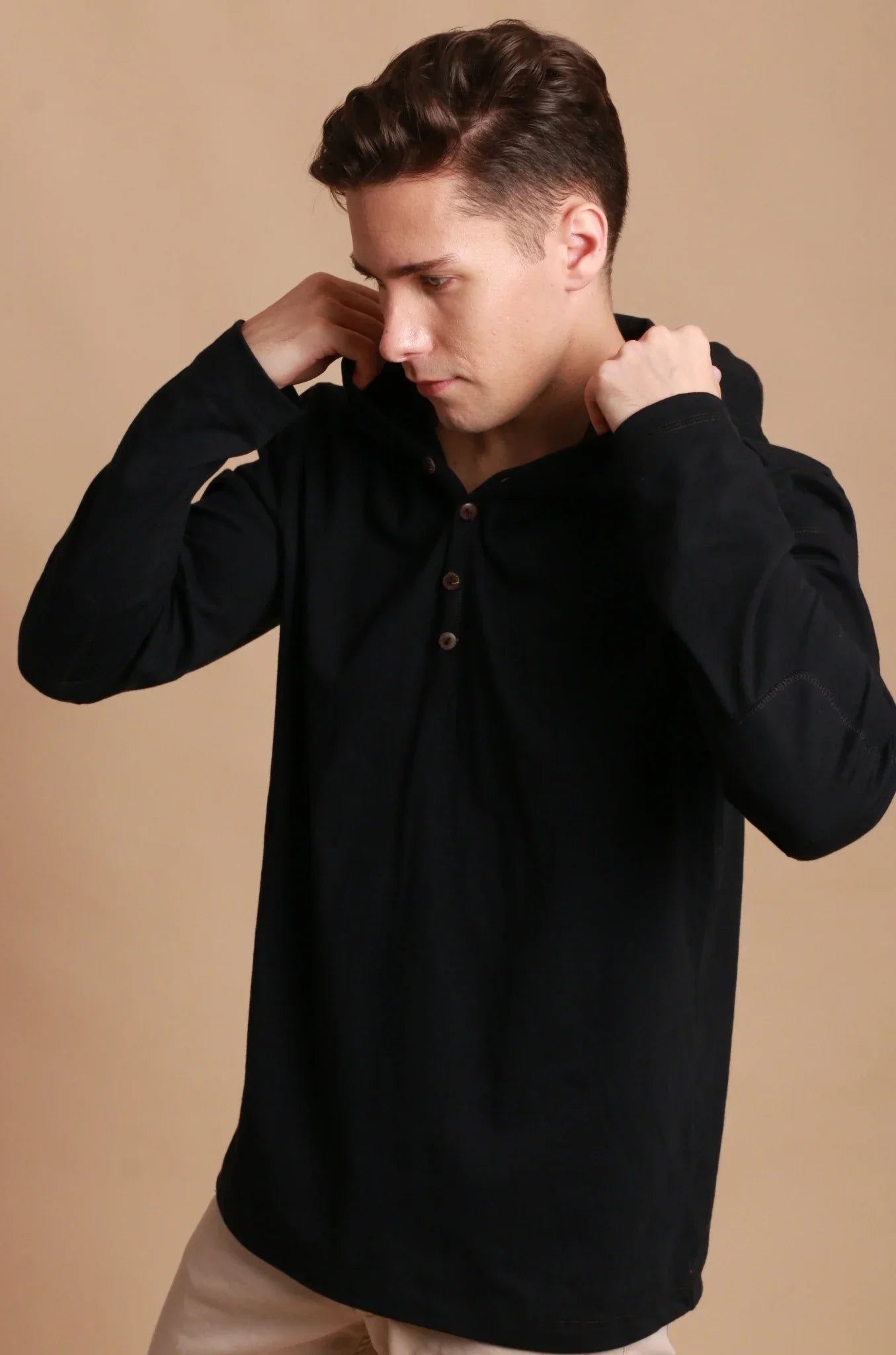 Men&#39;s Jersey Pullover Hoodie with Built-in Sleep Eye Mask