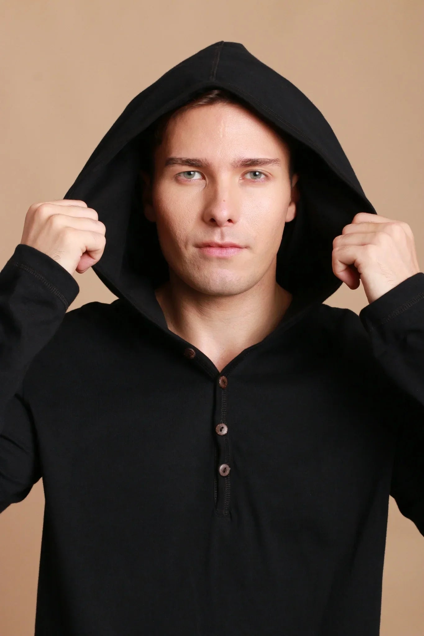 Men&#39;s Jersey Pullover Hoodie with Built-in Sleep Eye Mask