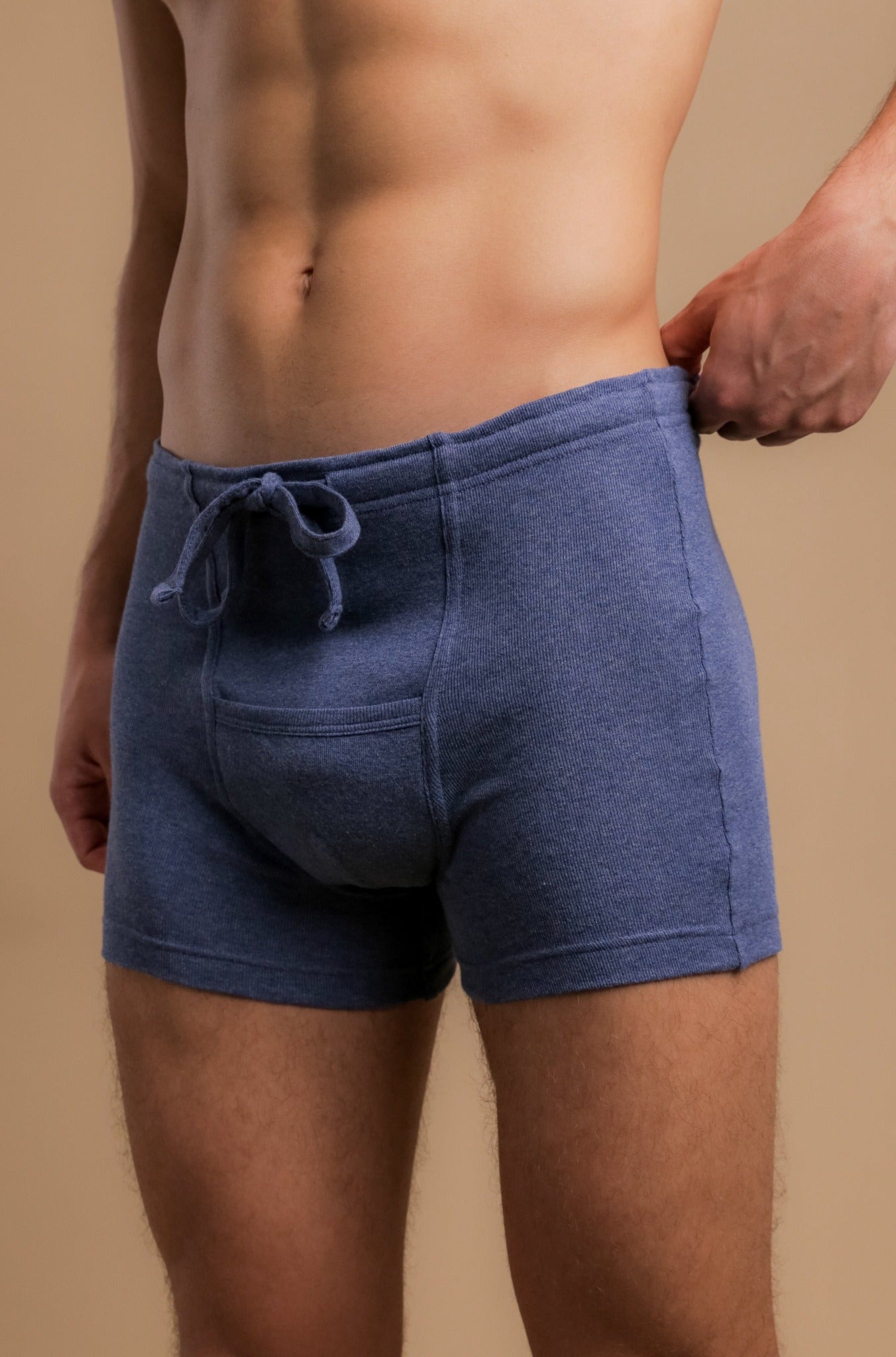 Boxer côtelé avec cordon de serrage et braguette pour homme 