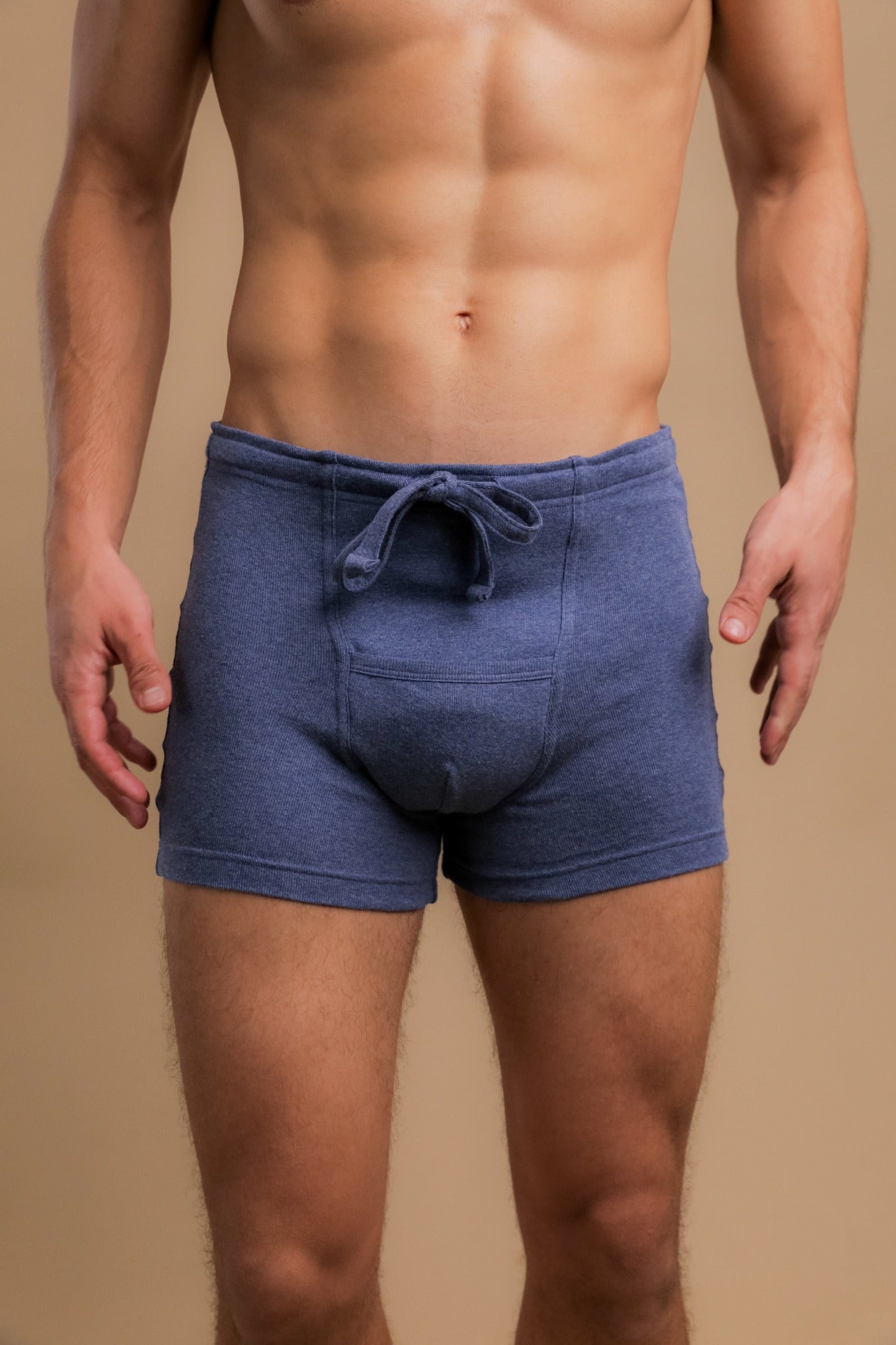 Boxer côtelé avec cordon de serrage et braguette pour homme 
